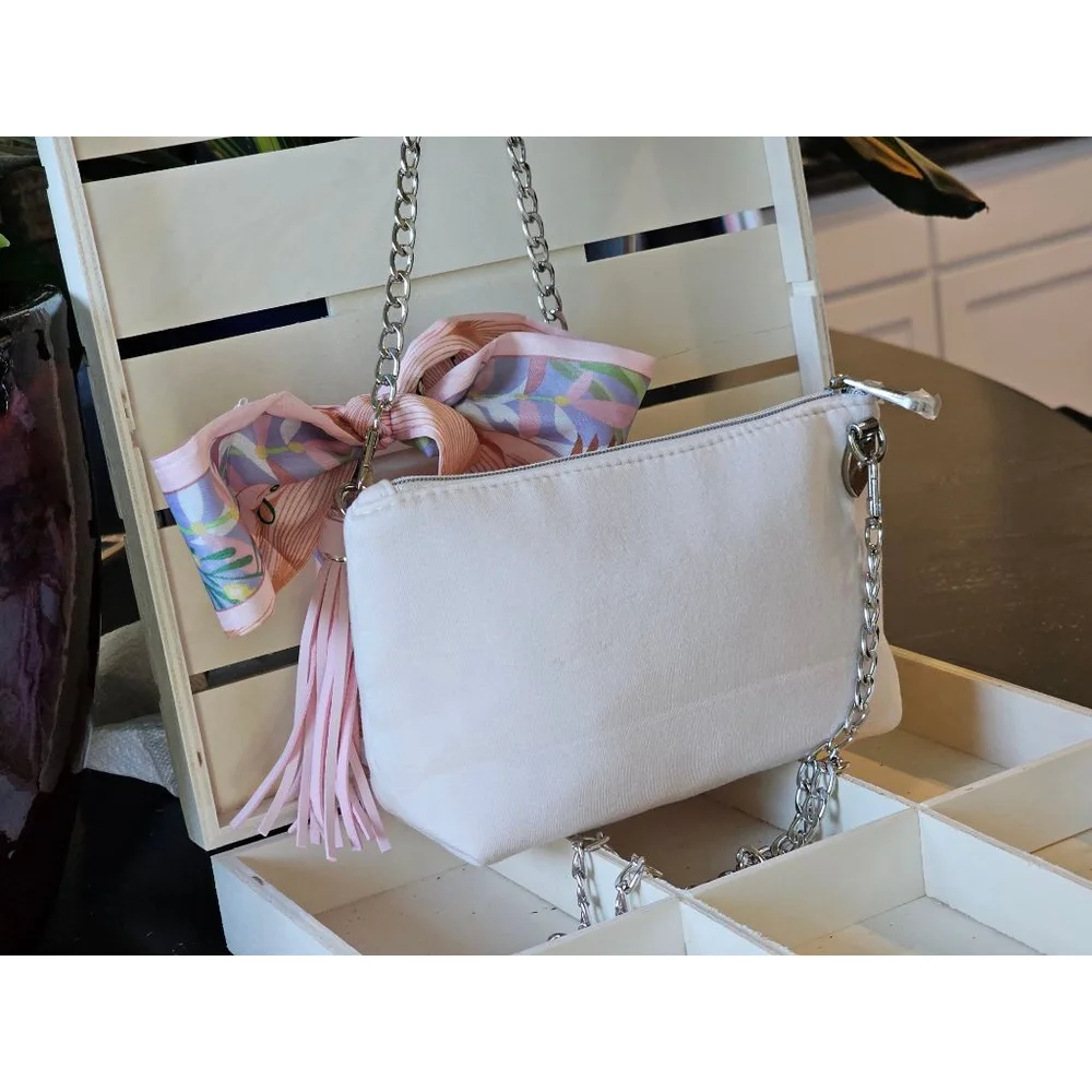Dior White Crossbody Bag with Pink Scarf Accent - Picture 9 of 15